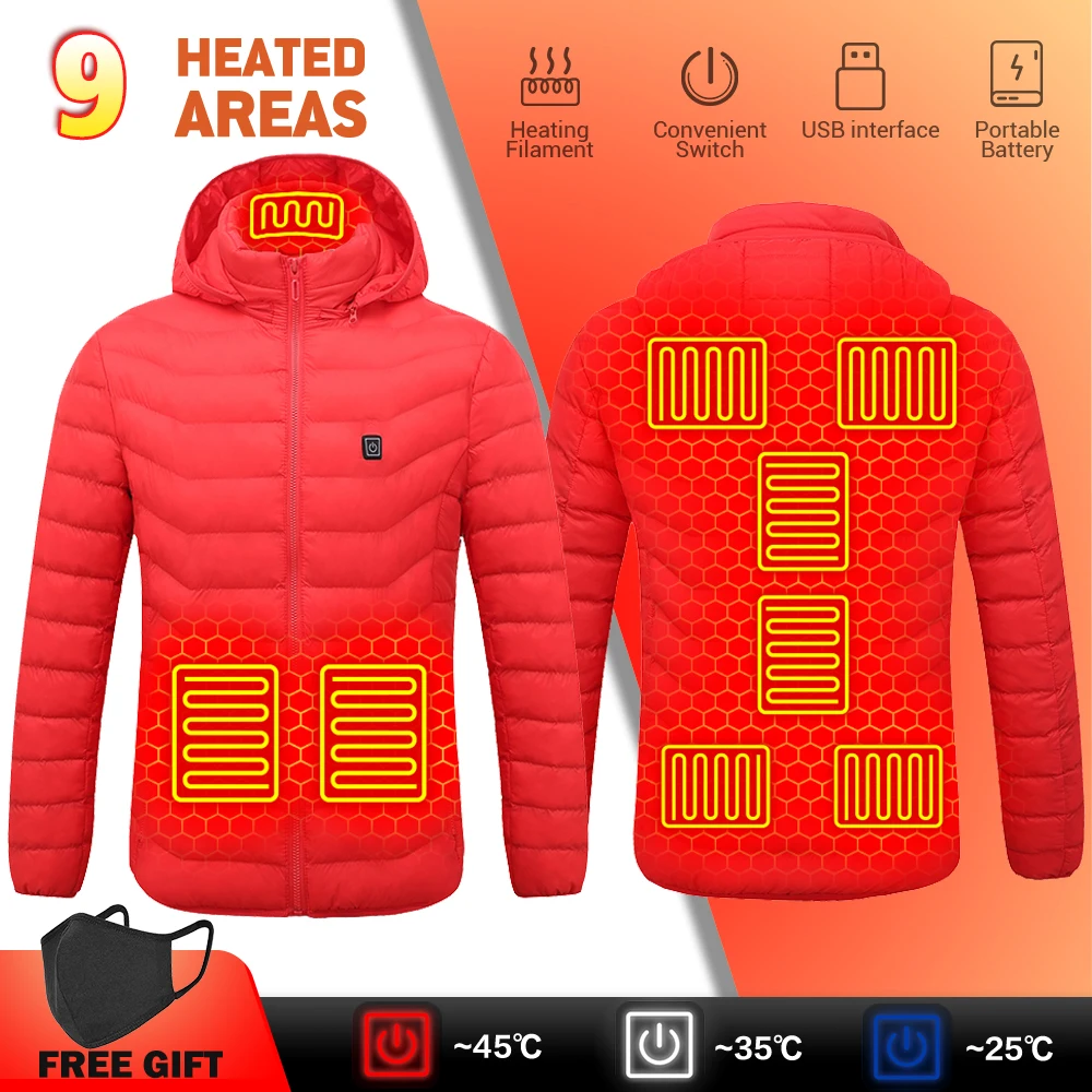 

USB Winter Warm Heated Jacket Outdoor Movement Skiwear Heating Jackets Thermal Coat Frost protection Heatable Cotton jacket Men