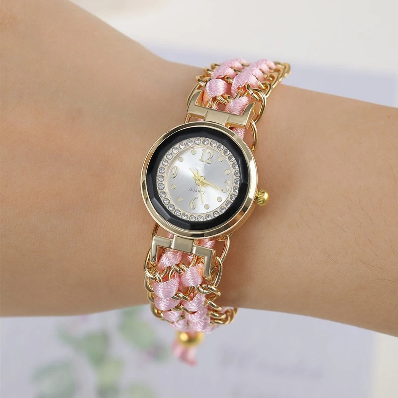 

Новые женские часы из плетеной веревки с маленьким циферблатом, женские креативные модные кварцевые часы с эластичной веревкой, часы-браслет