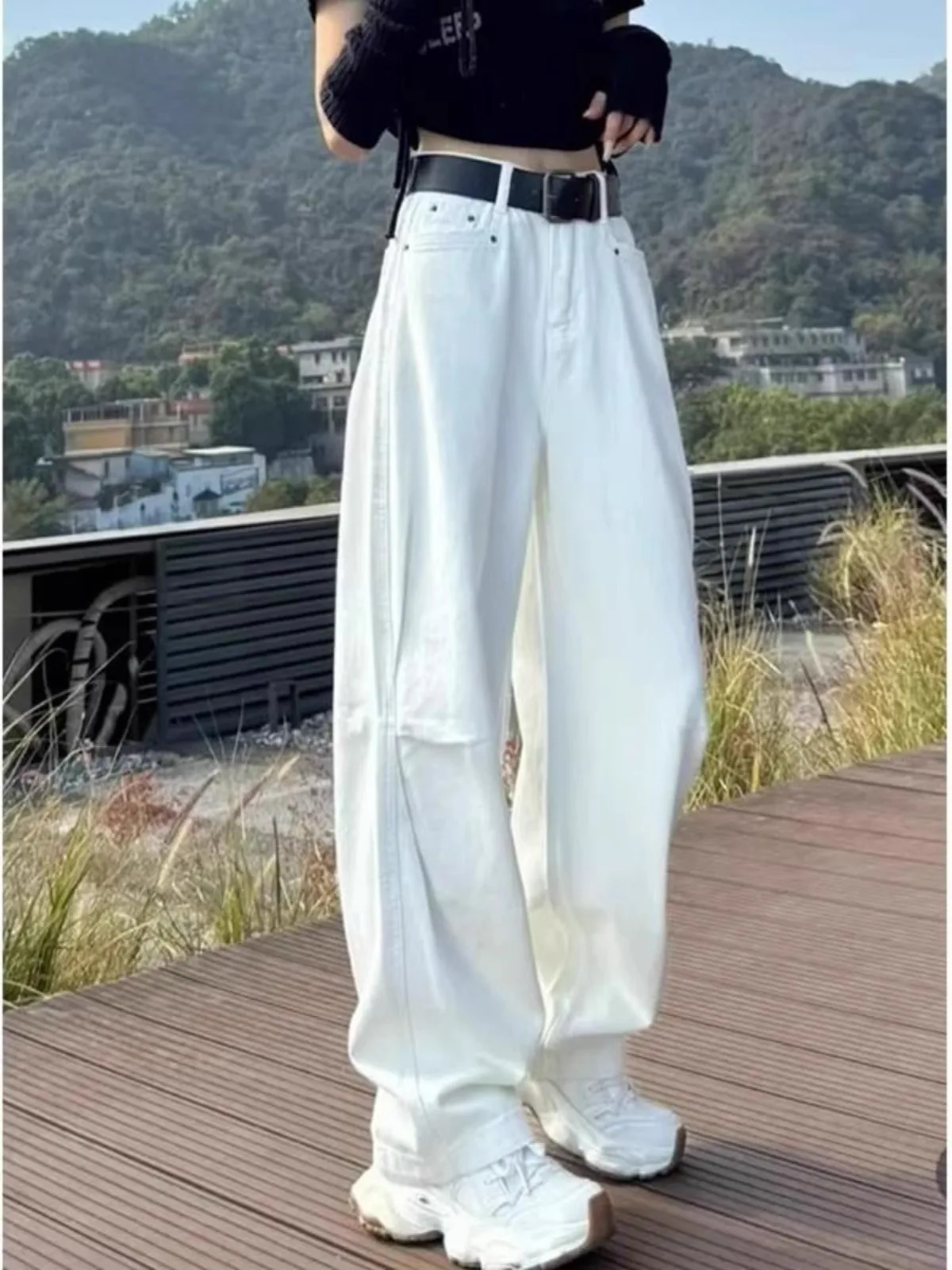 

Loose Wide Leg Blue Scythe Design Jeans Women's Spring New Style Slimming Pleated Long Trousers High Waist Standard Fit Denim