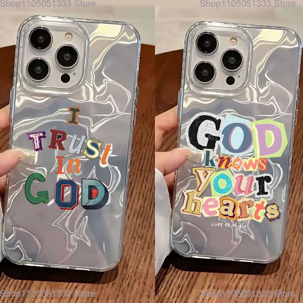 

Lucky Four-leaf clover Phone Case For iPhone 11,12,13,14,15,16 Plus,Pro,Max,Plus Transparent Satin Laser Glossy Cover