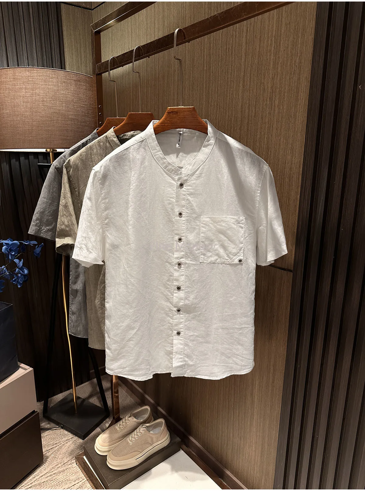 [Ramie breathable, fade away constraints] Summer men's high-end comfortable casual old money wind stand-up collar short-sleeved