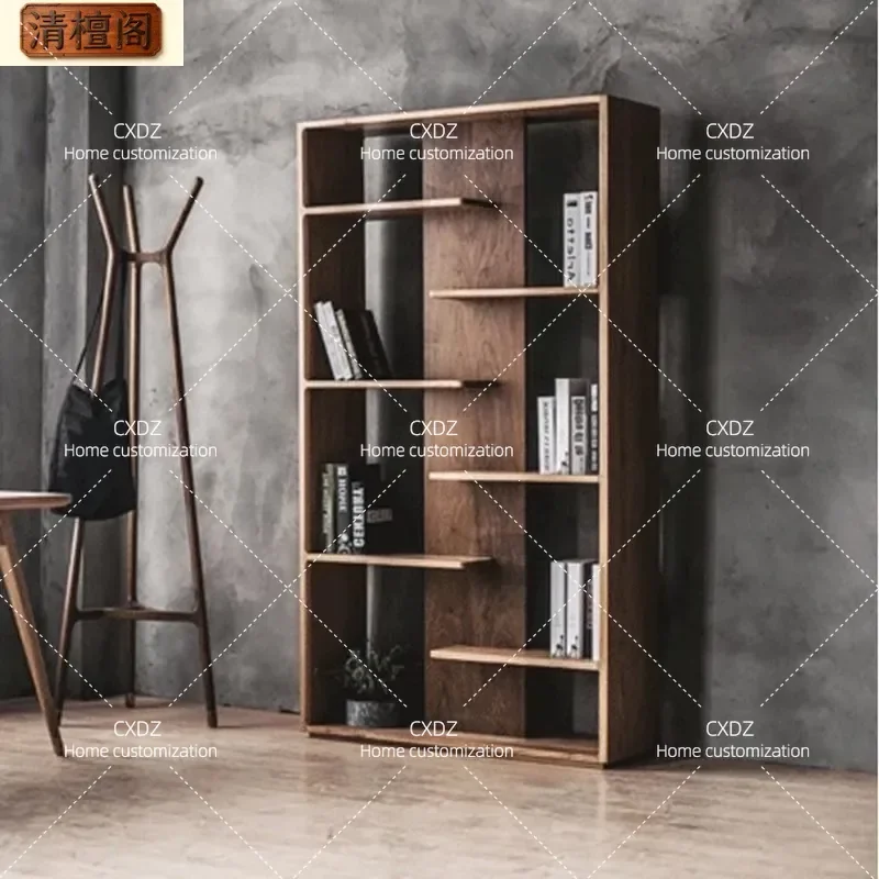 Retro Solid Wood Bookcase Display Cabinet Living Room Rack Partition Screen Heightened Open Floor Storage Shelf