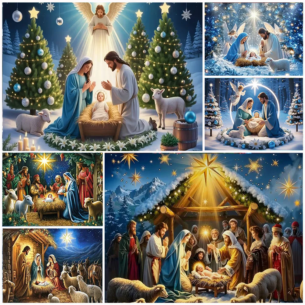 

Traditional Nativity Scene Party Decoration Background Religious Jesus Christmas Kids Gift Backdrop Supplies Photography Props