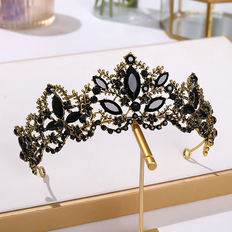 Baroque Bronze Black Crystal Bead Bridal Tiaras Rhinestone Diadem Pageant Crown for Brides Headband Wedding Hair Accessories image 2