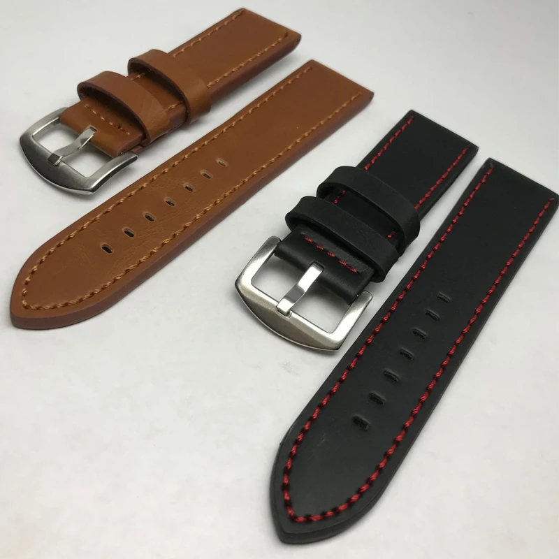 18/20/22/24mm Leather Watchbands High Quality Black Brown Genuine Leather Bracelet Watch Bands Replacement Watch Accessories