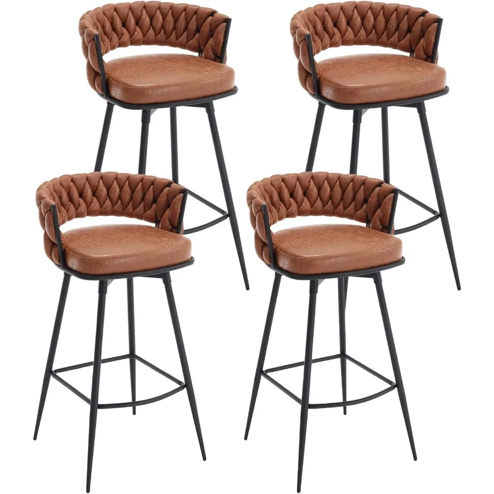 

BV Bar Height Bar Stools Set of 4, 30 inch Seat Height Bar Stools, 180° Swivel Barstools with Woven Back and Footrest, Suede Fab