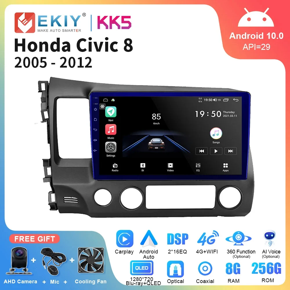 

EKIY KK5 Android 10 Car Stereo Radio For Honda Civic 8 2005 - 2012 Multimedia Video Player Navigation GPS 2Din 4G WiFi Audio DVD