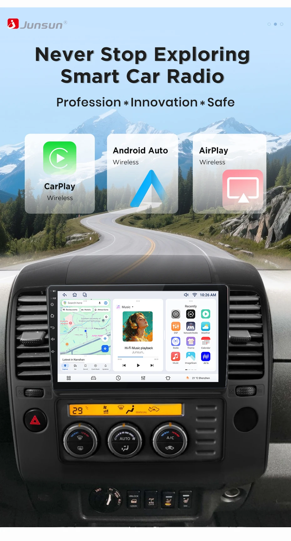 Junsun Wireless CarPlay Android Auto Autoradio für Nissan Navara 2006-2012 Auto-Intelligentes System DSP SWC RDS GPS FM BT – Detail 2