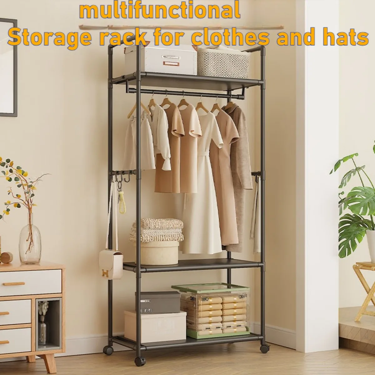 

Multi Functional Coat Rack Dormitory Household Floor Hanging Clothes Rack Movable Storage Easy Installation Thick and Durable