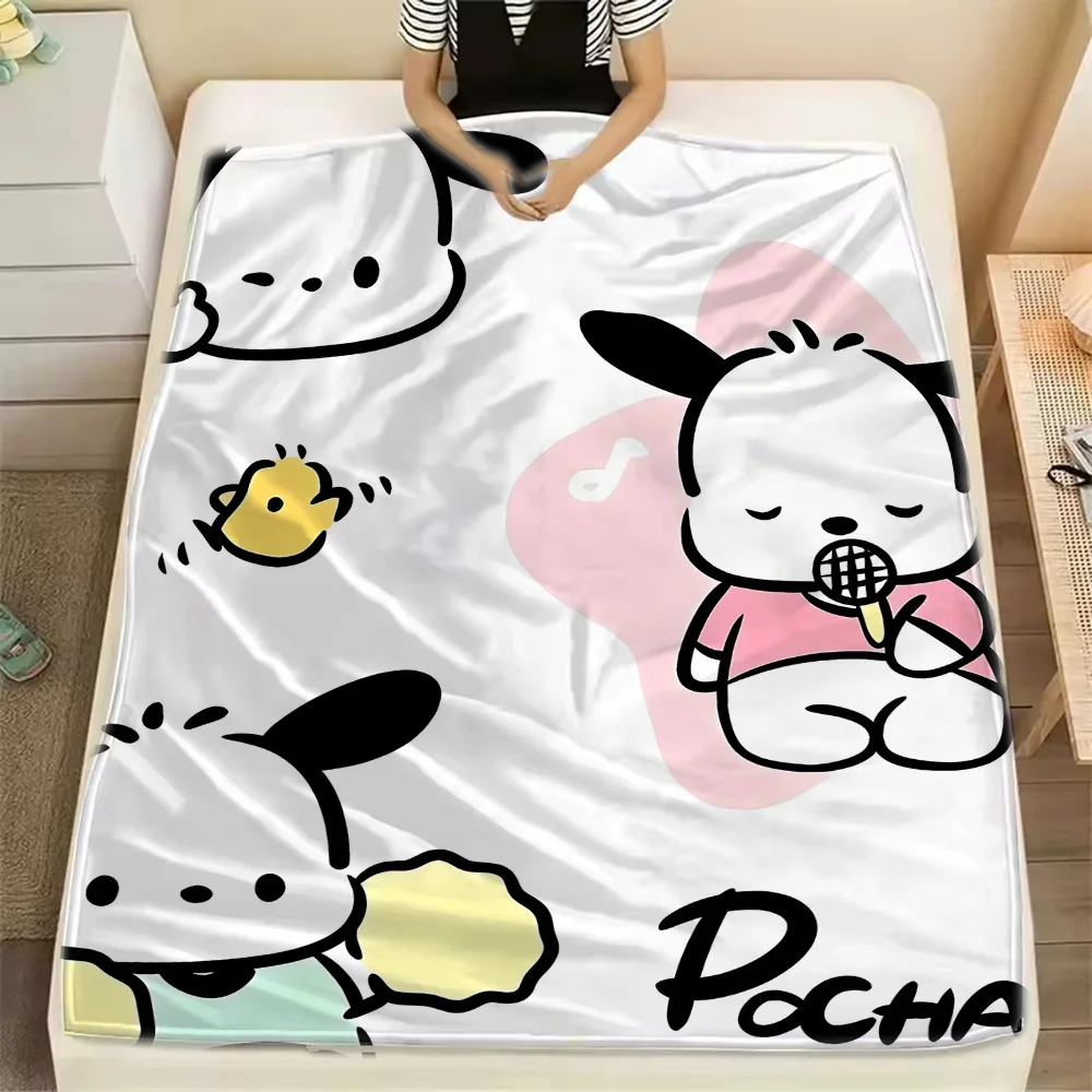 Pochacco Sanrio Bed Blankets for Winter Fleece Blanket Plaid Hysteric Mini Dandys World Blankets and Throws Home Throw Cutecore