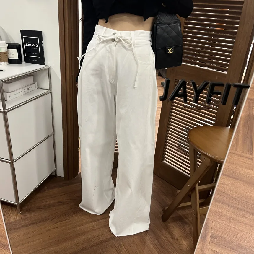 

Spring 2026 Early Fashionable Pure Color Two Button Compression Line Frayed Jeans High Waist Casual Style Cotton Denim