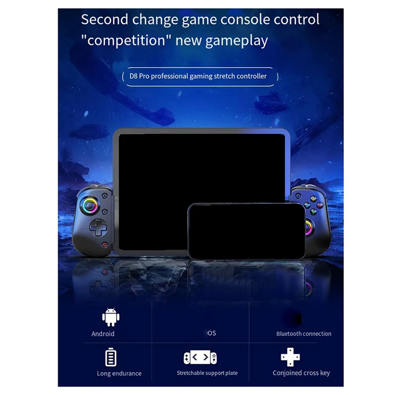 

D8PRO RGB Tablet Controller Wireless Controller For Switch Game Bluetooth Stretch Joystick For P4 Android-B12B