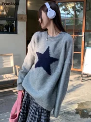 Geometric Sweaters Women European Style Simple All-match Retro Office Lacy Youthful Stylish Leisure Cozy Minimalist Hipster Chic