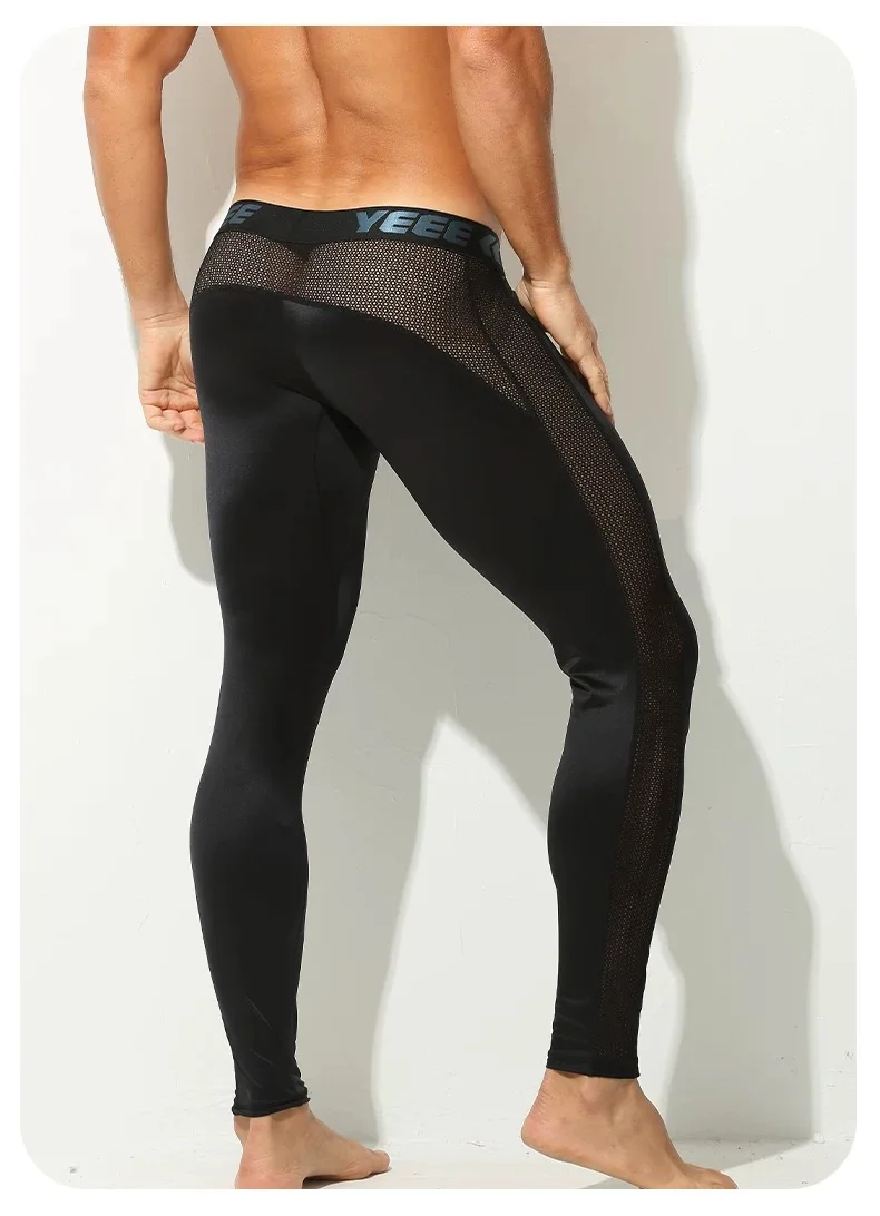 Black unique pants men's leggings single piece tight ultra-thin elastic ice silk fully transparent transparent fitness shorts view 2