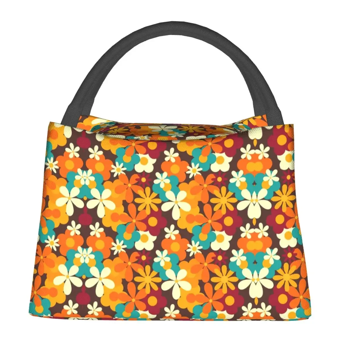 

Retro Flower Power Lunch Bag 70s Classic Floral Cute Lunch Box Outdoor Picnic Portable Zipper Tote Food Bags Print Cooler Bag