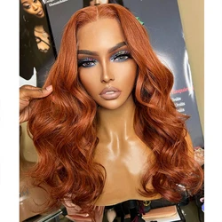 AIMEYA Ginger Synthetic Lace Wigs for Black Women Natural Hairline Synthetic Lace Frontal Wig Heat Resistant Fiber Orange Wigs