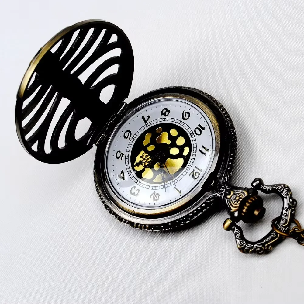 مصقول البرونزية العمود الفقري العظام الضلع سلسلة ساعات ريترو موضة كوارتز جبل الذهب الهاتفي الرجال كول عادية هدية ساعة سلسلة