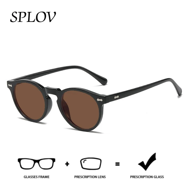 

SPLOV Anti Blue Ray Progressive Prescription Sunglasses Unisex Small Round Frame Multifocal Glasses for Nearsighted
