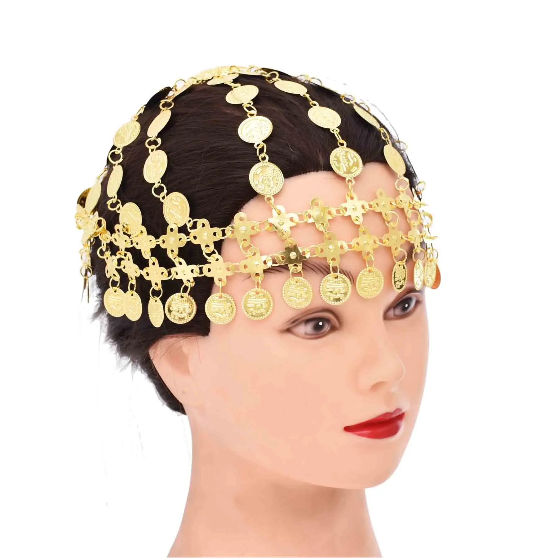 Bohemian Ethnic Alloy Tassel Women\'s Head Gold Coin Carving Declaration Chain Hair Jewelry Gift