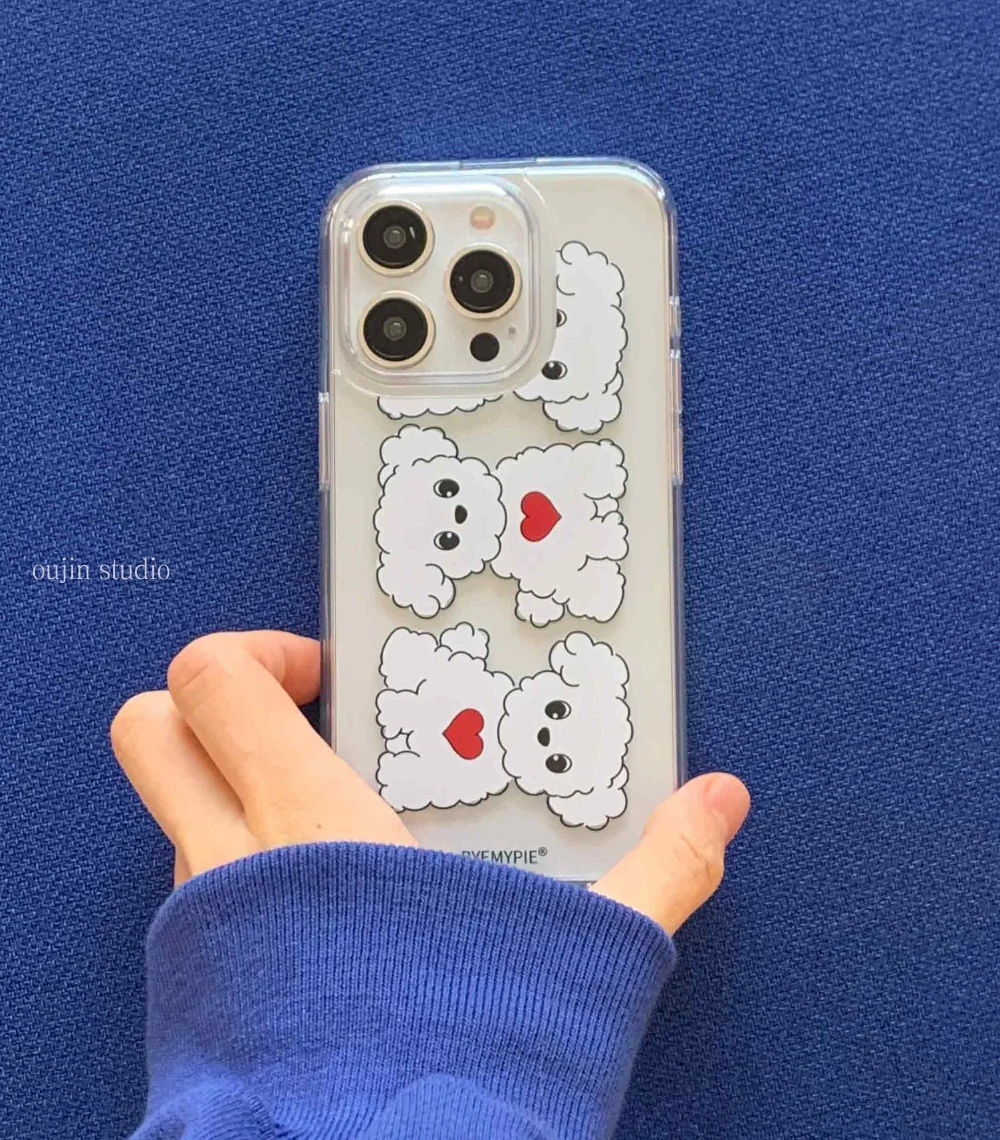 South Korean ins cute cartoon love dog high penetration mobile phone case for 15promax/14promax/15 mobile phone case niche advan