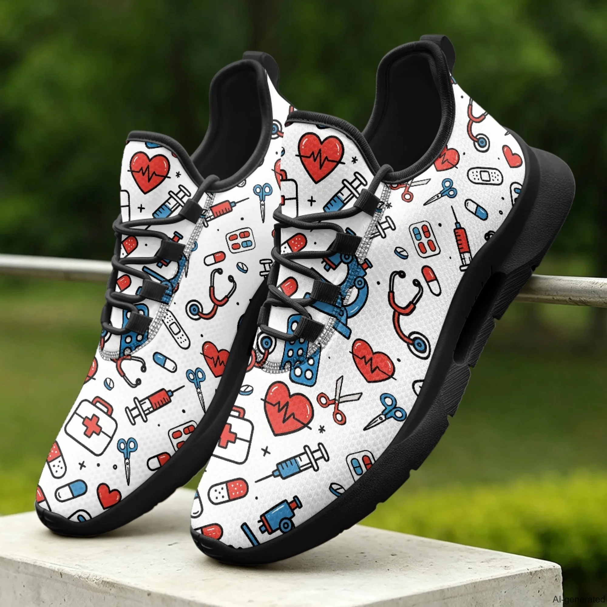 XIXIRIMIDO Lace-up Casual Shoes Men's Sneakers Breathable Mesh Walking Shoes Medical Pattern Women's Fashion Shoes 35-48