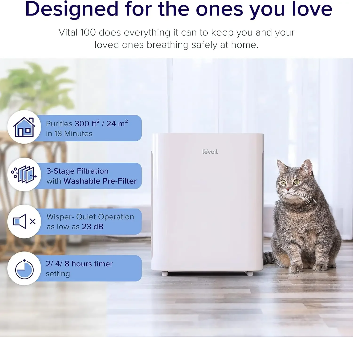 LEVOIT-Air Purifiers for Home Large Room, HEPA Filter Cleaner, Washable   Allergies, Smoke, Dust, Pollen, White