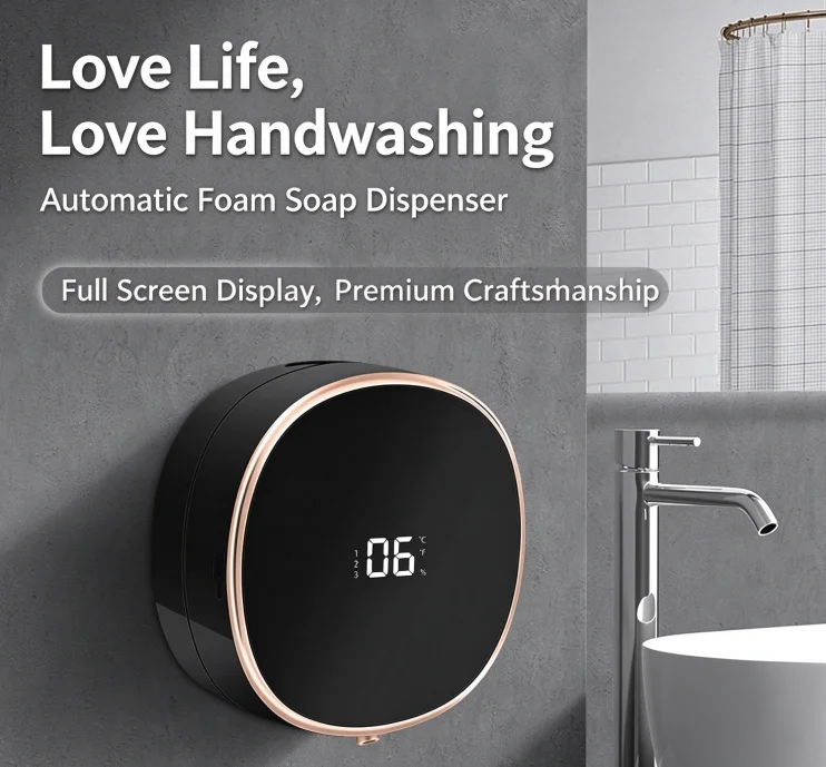 Touchless Automatic Sensor Foam Soap Dispenser Type c Charging Smart Induction Hand Washer with Temperature Digital Display