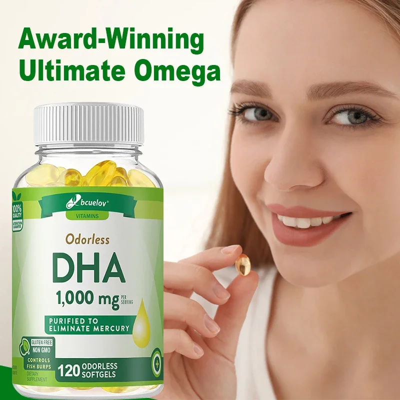 DHA Supplement, Fish Oil Omega-3 1240 Mg, DHA-1000 Mg, EPA-180 Mg, Vitamins, Supports Brain Health, Mercury Free