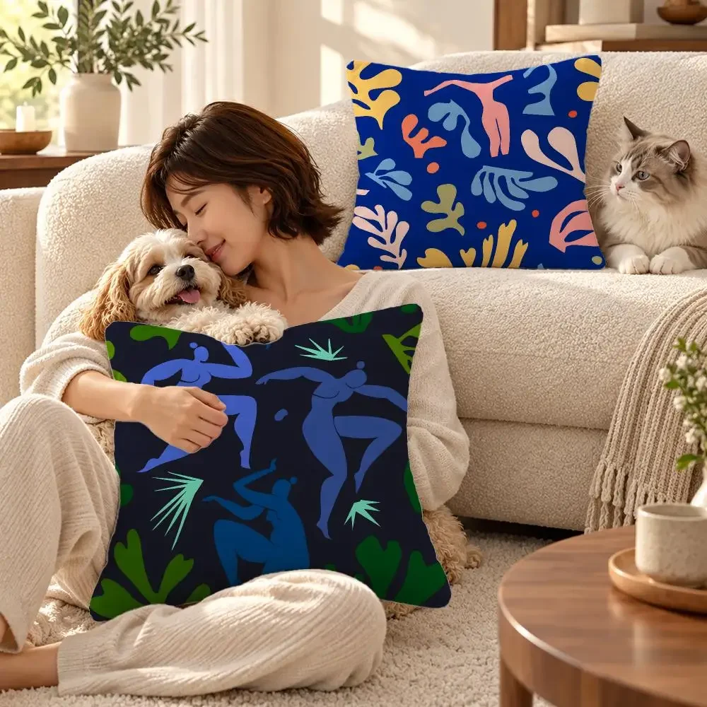 Art Matisse Cut Outs Pattern Cushion Cover Short Plush Cushion Cover Pillowcase Home Decor for Sofa Bedroom Holiday Gift