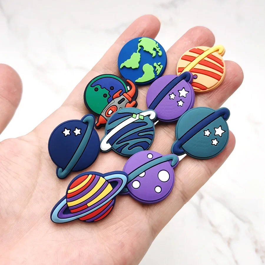 New Design Colorful 9 Planets PVC Shoe Buckle Accessories Fun Shoes Upper Pins Decoration Sandals Charms Kid X-mas Party Gift