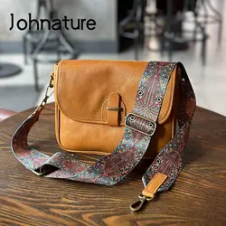 Johnature 2024 New Casual Genuine Leather Crossbody Bags For Women Simple Soft Natural Real Cowhide Solid Color Shoulder Bags