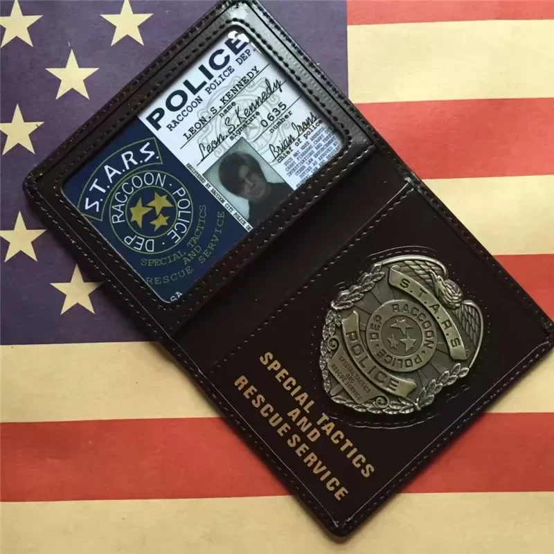 Biohazard STARS RACCOON Police DEP Badge Leon Chris Jill Wesker Black Faux Leather Case Certificate Wallet ID Card Holder