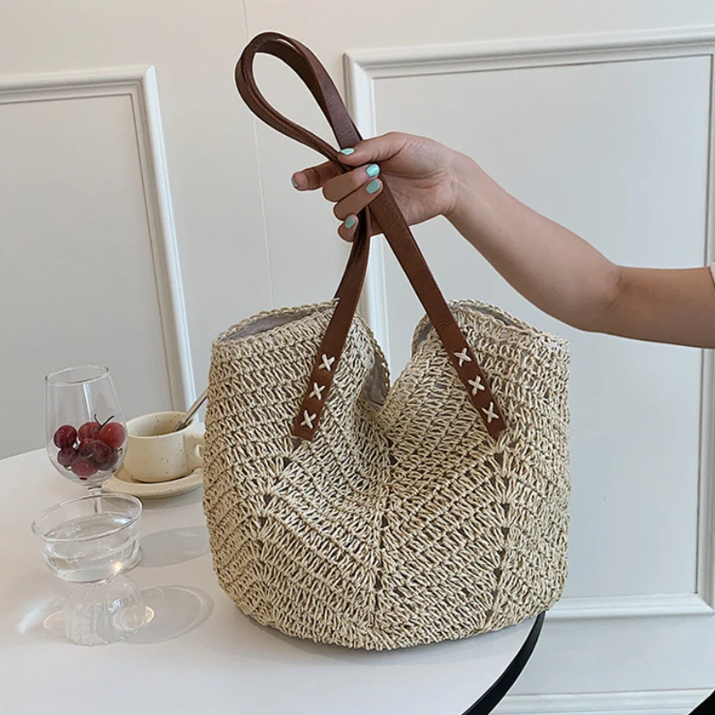 Weave Tote Bag Female Bohemian Shoulder Bags for Women 2023 Summer Beach Straw Handbags and Purses Lady Travel Shopping Bags