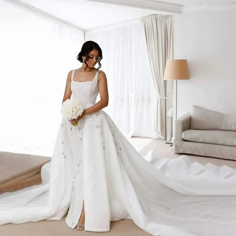 

Customized Luxury A Line Bridal Gowns 2025 Strapless Sleeveless Sequins Wedding Dress High Quality Princess Bride Dresses