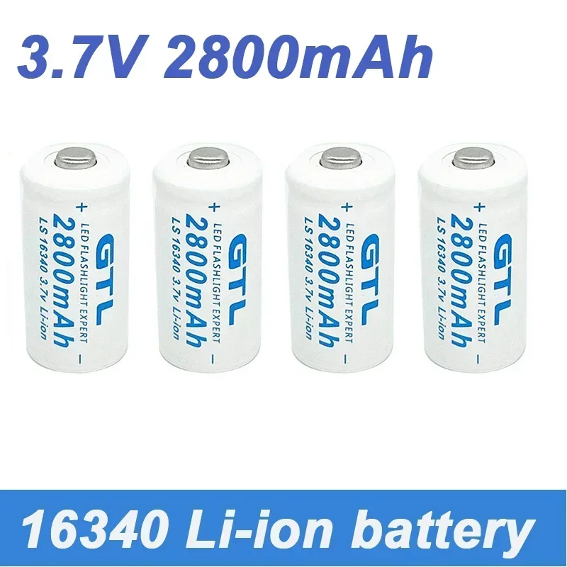 

2024 100% Rechargeable Lithium-ion Battery 16340 3.7V 2800mAh for laser pen LED flashlight battery CR123A CR123 Free Shipping