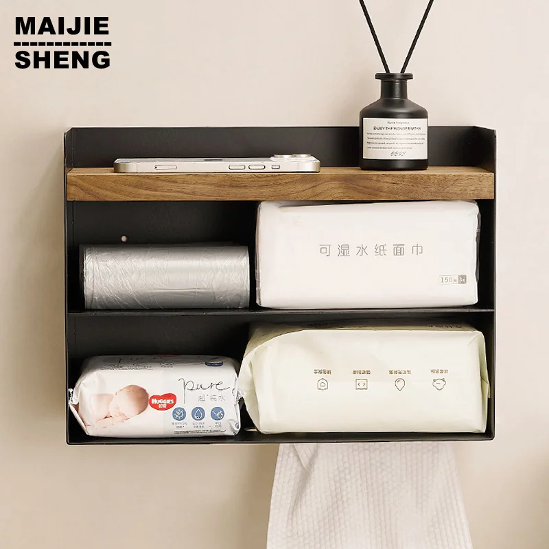 Multifunctional Wall-mounted Tissue Box with Storage Shelf Toilet Paper Holder Toilet Roll Organizer Bathroom Accessories Sets