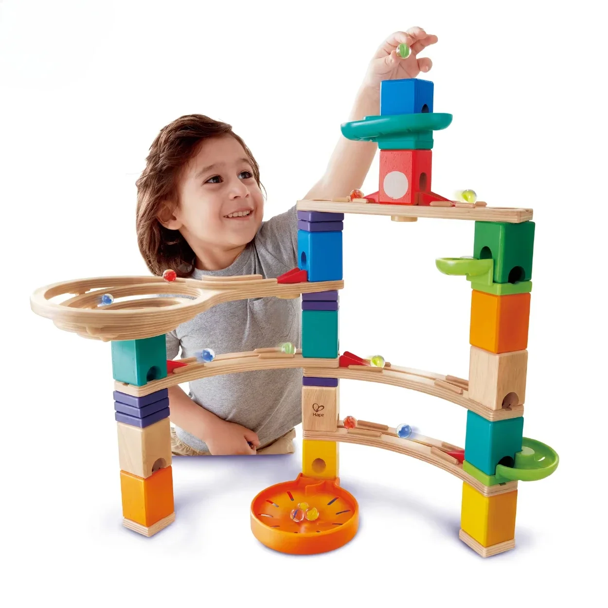 

Hot Sale Hape Quadrilla Marble Run Toy - Whirlpool,Marble Run Block,Wooden Marble Run Cliffhanger Set for Age Group 4Y+