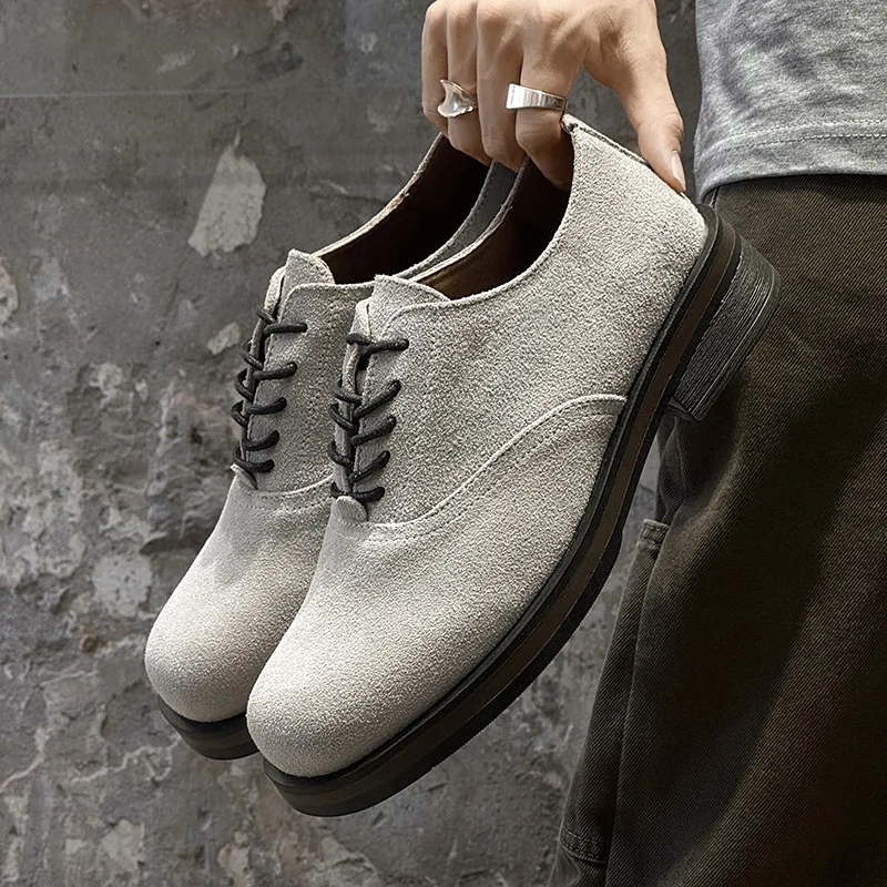 

Autumn New Men's Derby Shoes Round Toe Sole Comfortable Breathable Platform Shoes British Style Workwear Non-Slip Leather Shoes