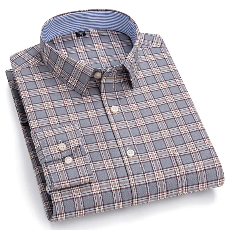 New spring autumn men's long-sleeved shirt 100% cotton Oxford woven 7XL super size fashion casual plaid business social shirt