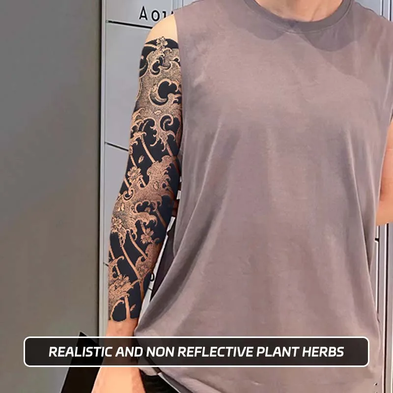 Japanese Wave Full Arm Waterproof Temporary Tattoo Sticker, Long-lasting for 1-2 Weeks, Realistic Semi-Permanent Fake Tattoo