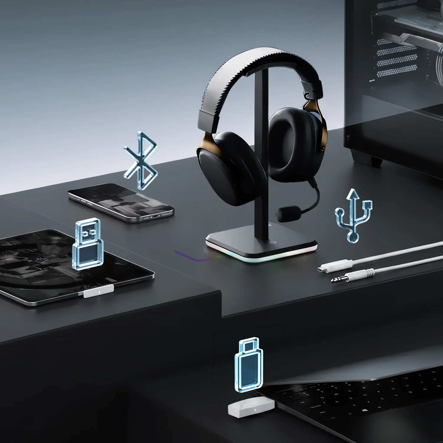 Akko Crimson Gold Headset with Microphone LED Battery Display FPS Audio Penta-Mode for Esports Gaming Headphone Verge S9 Master