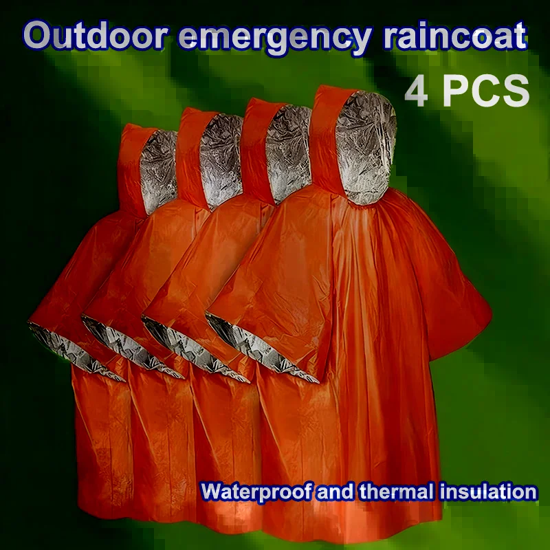 เสื้อกันฝนฉุกเฉินแบบสะท้อนความร้อน 4 ชิ้น ผ้าห่มฉุกเฉินแบบสะท้อนความร้อน เสื้อกันฝนกันน้ำสำหรับตั้งแคมป์