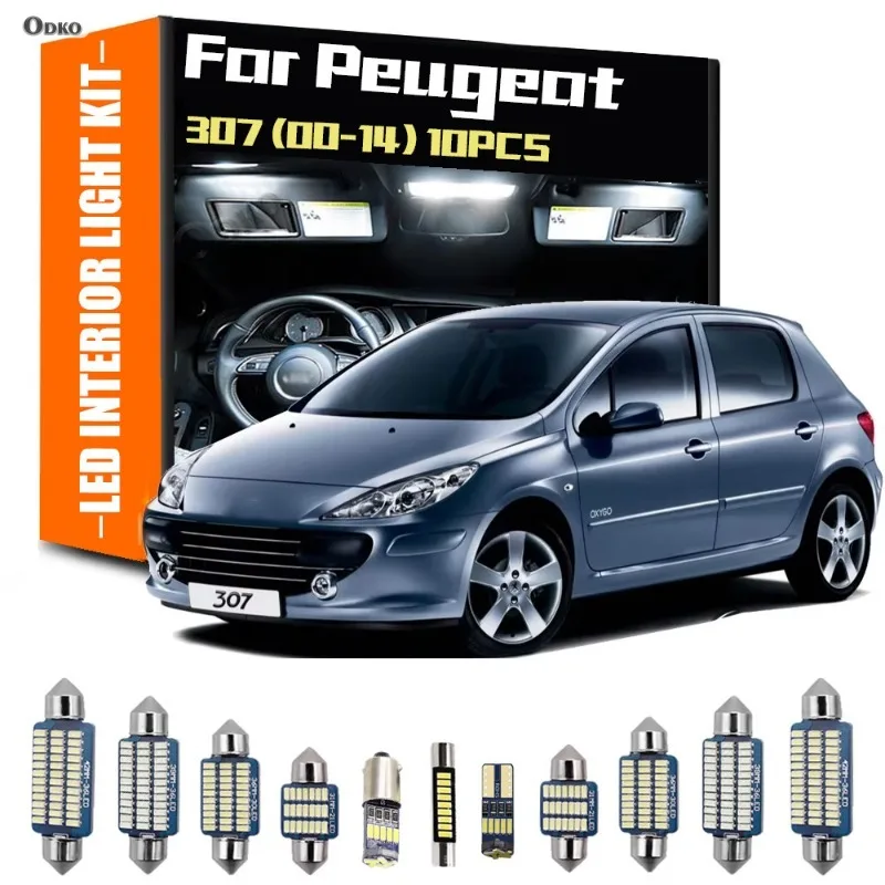 

Для Peugeot 307 2000-2014 10 шт. светодиодный внутренний светильник для чтения багажника, комплект ламп для хэтчбека, седан, сигнальная лампа, автомобильные фонари