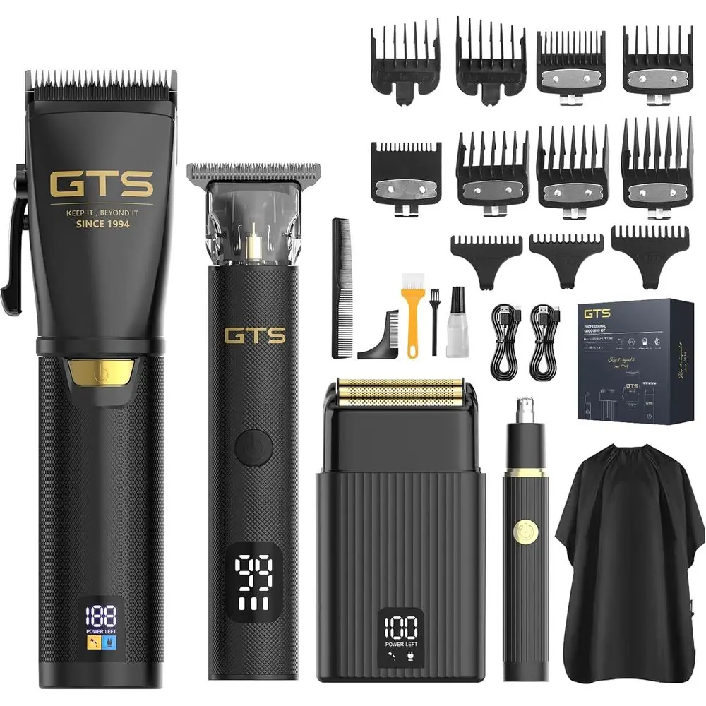 

Professional Beard Trimmer Kits, Cordless Hair Clippers with LED Display, 4-in-1 Grooming Set
