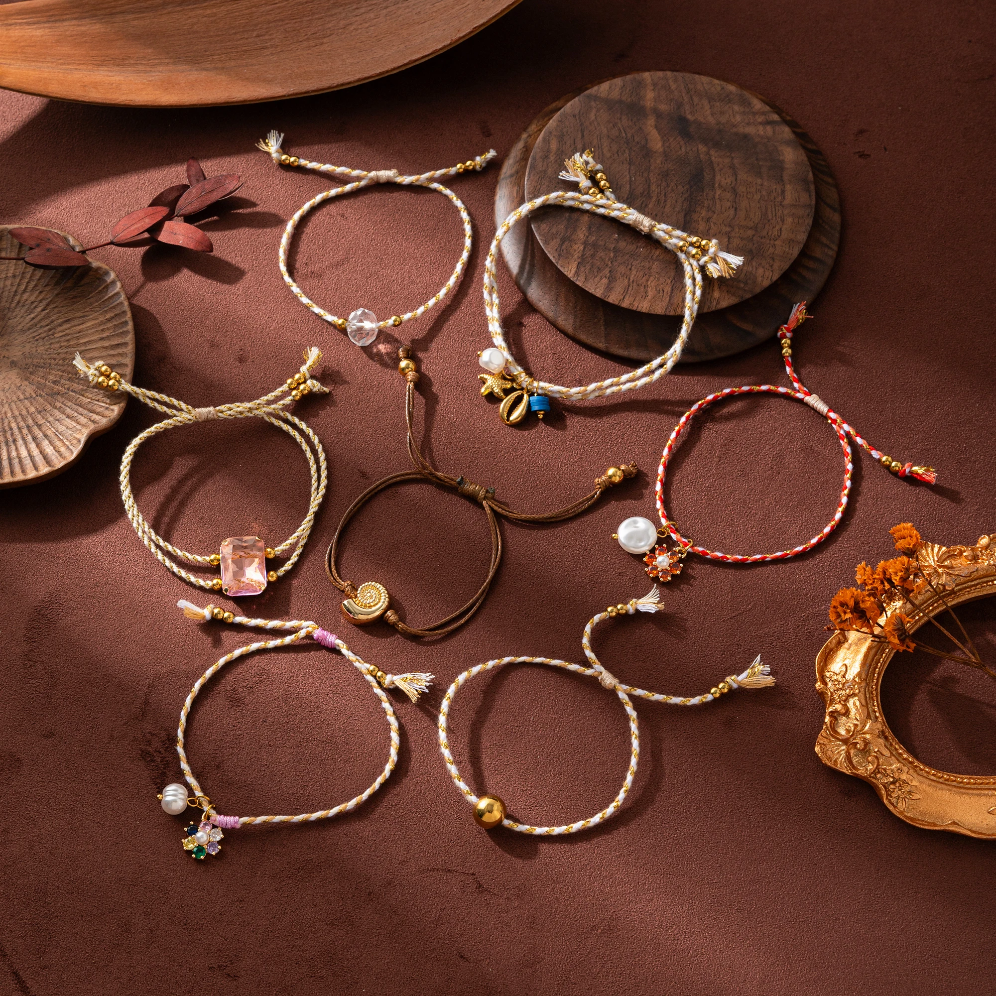 

18K Gold Plated Stainless Steel Rope Bracelet for Women Boho Adjustable Handmade Beaded Charm Bracelets Friendship Jewelry ﻿