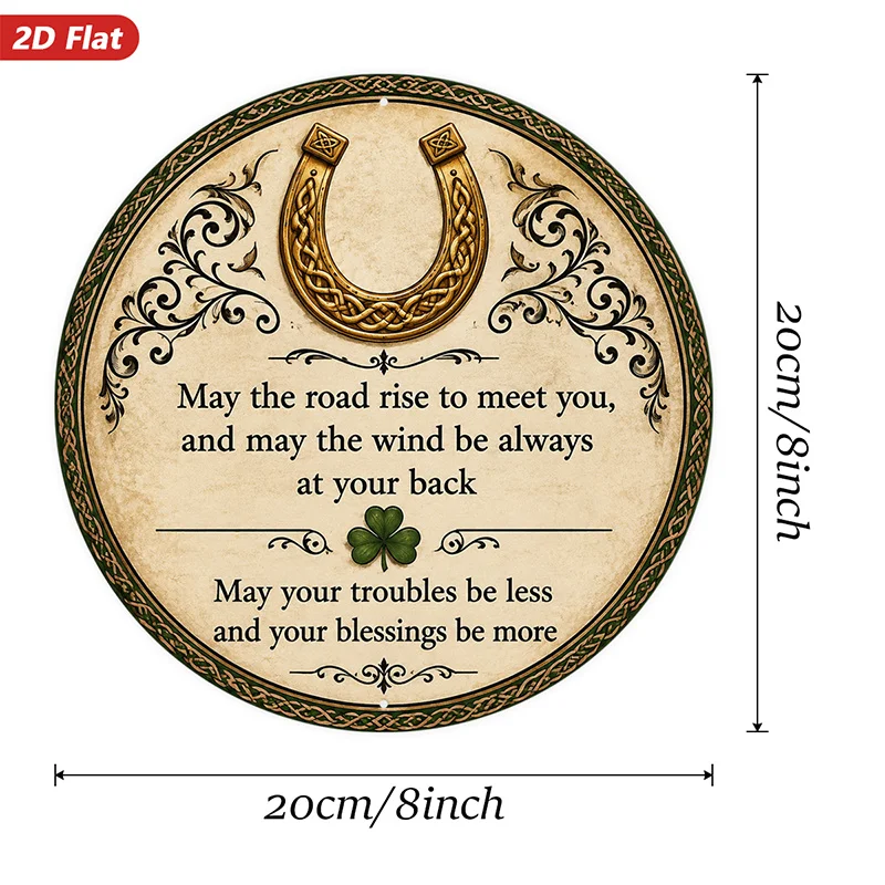 2D Flat, 1pc Irish Blessing Quote Round Metal Sign Wall Art, Celtic Horseshoe, Home Decor, Ideal for Workspace Dining Room Livin