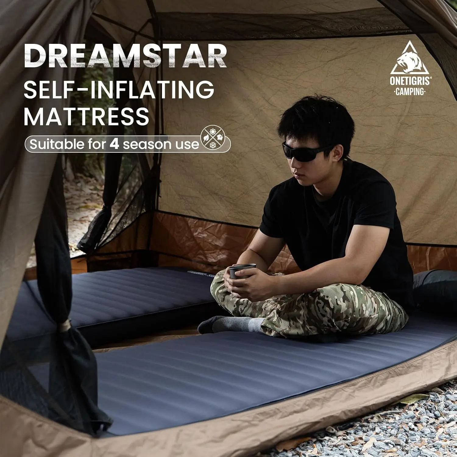 Dreamstar Single Air Mattress, Self-Inflating Sleeping Pad Foam for Camping, Backpacking, Car Trips, Travels, Air Bed with Patch