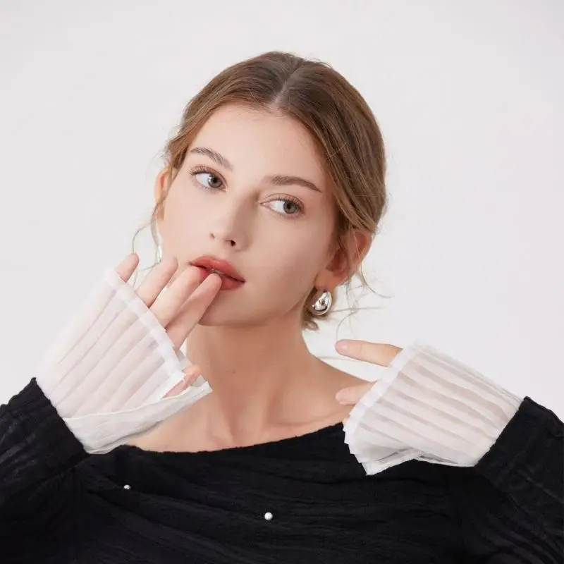 

652F плиссированные нарукавники, манжеты на запястья, рубашка с рукавами для женщин, платье, свитер, усилитель для официальных в