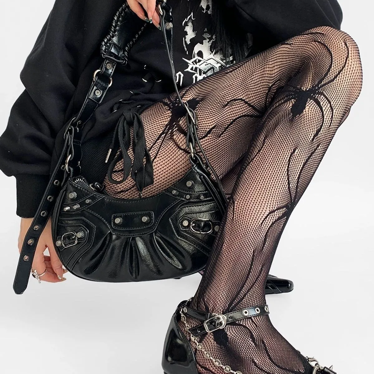 

Sexy Cool Lace Petal Mesh Sheer Pantyhose, Stocking Style for Spring & Fall, Spider Design to Match Boots for Halloween