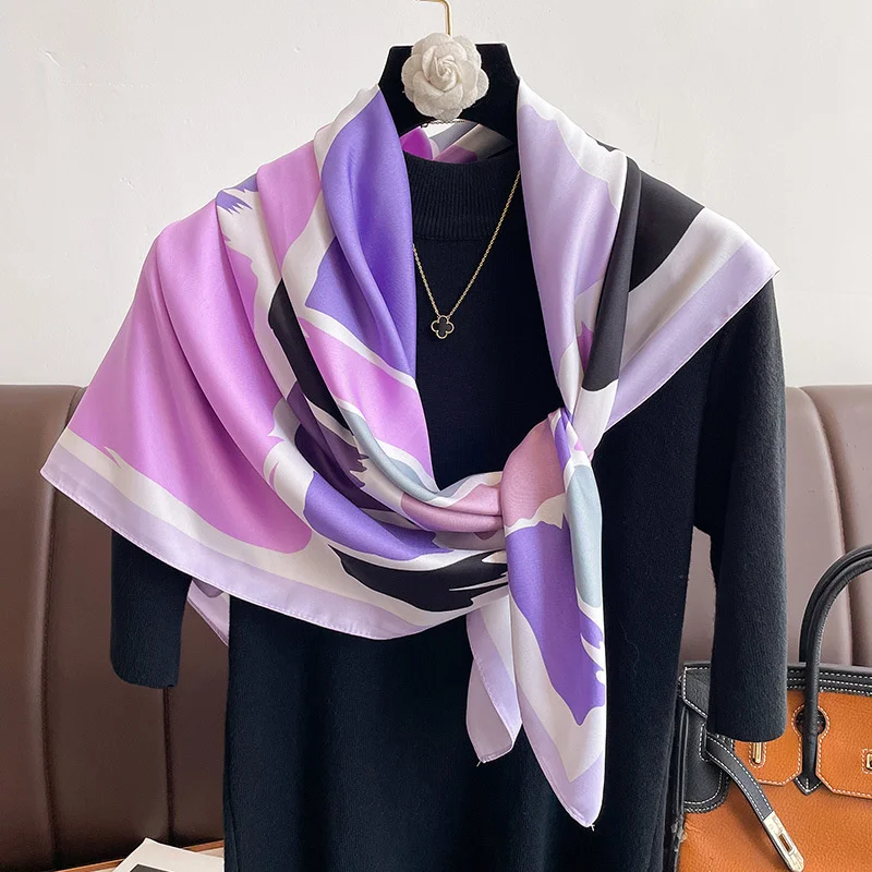 90*90cm Luxury Brand Silk Square Scarf Hijab Women Bandana Soft Scarves Neckerchief Ladies Hair Shawl Wrap Headband